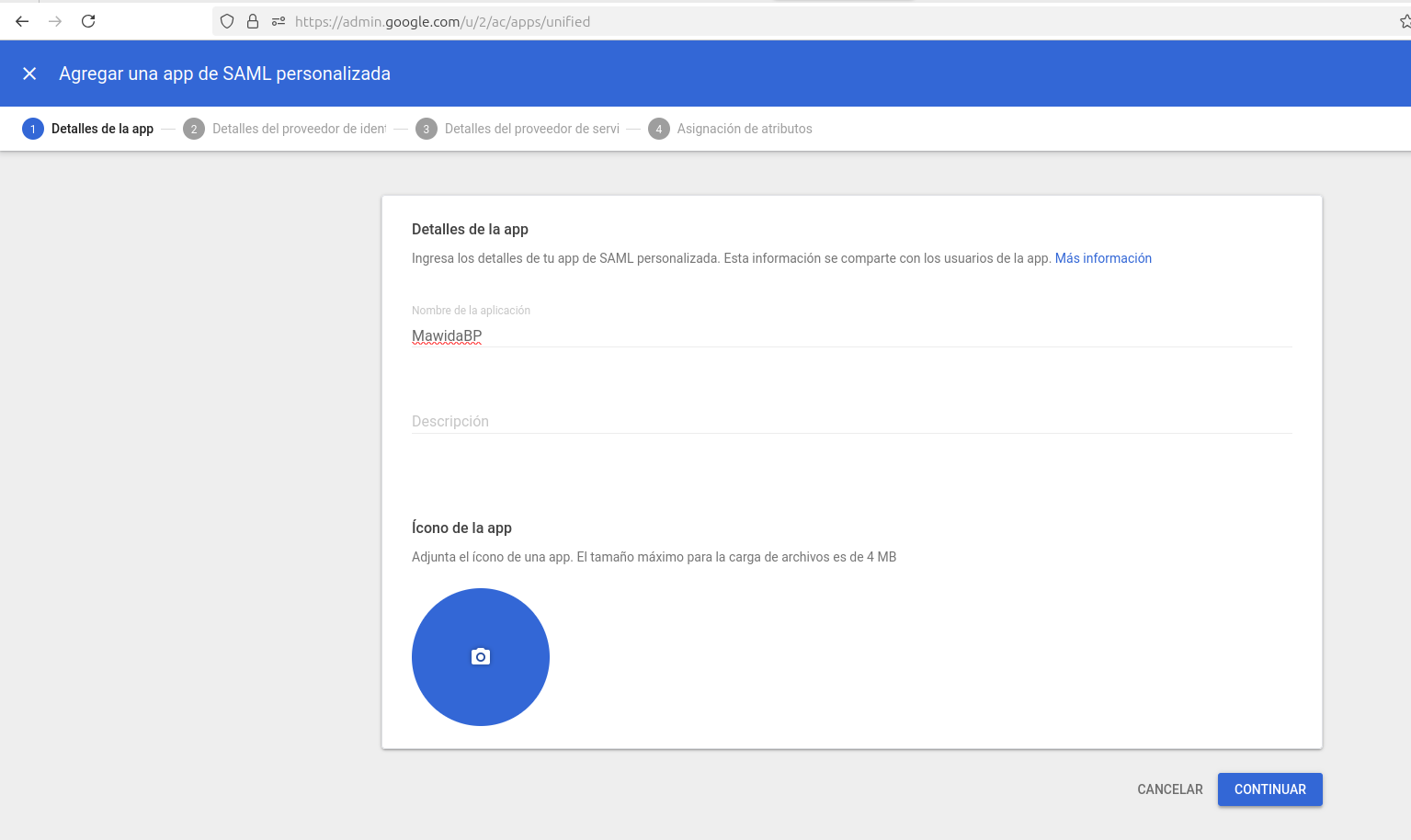 Custom SAML app details